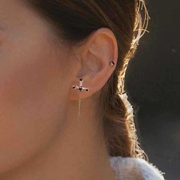 Gothic Sword Earrings for Men Women Silver Retro Dangle Cross Jewelry - Picture 7 of 9